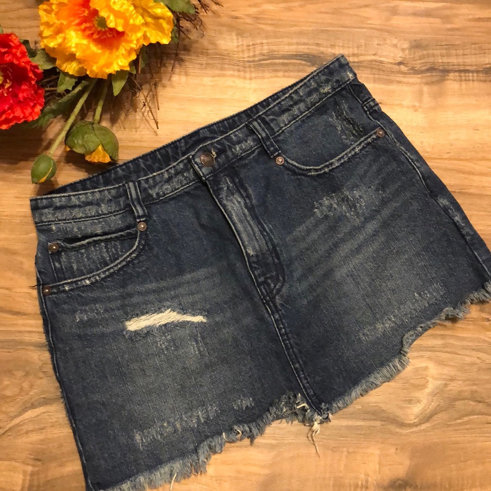 Free People Distressed Denim Mini Skirt 4